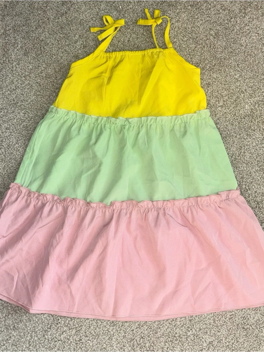 SHEIN Girls Tiered Sundress in Yellow, Mint, and Pink